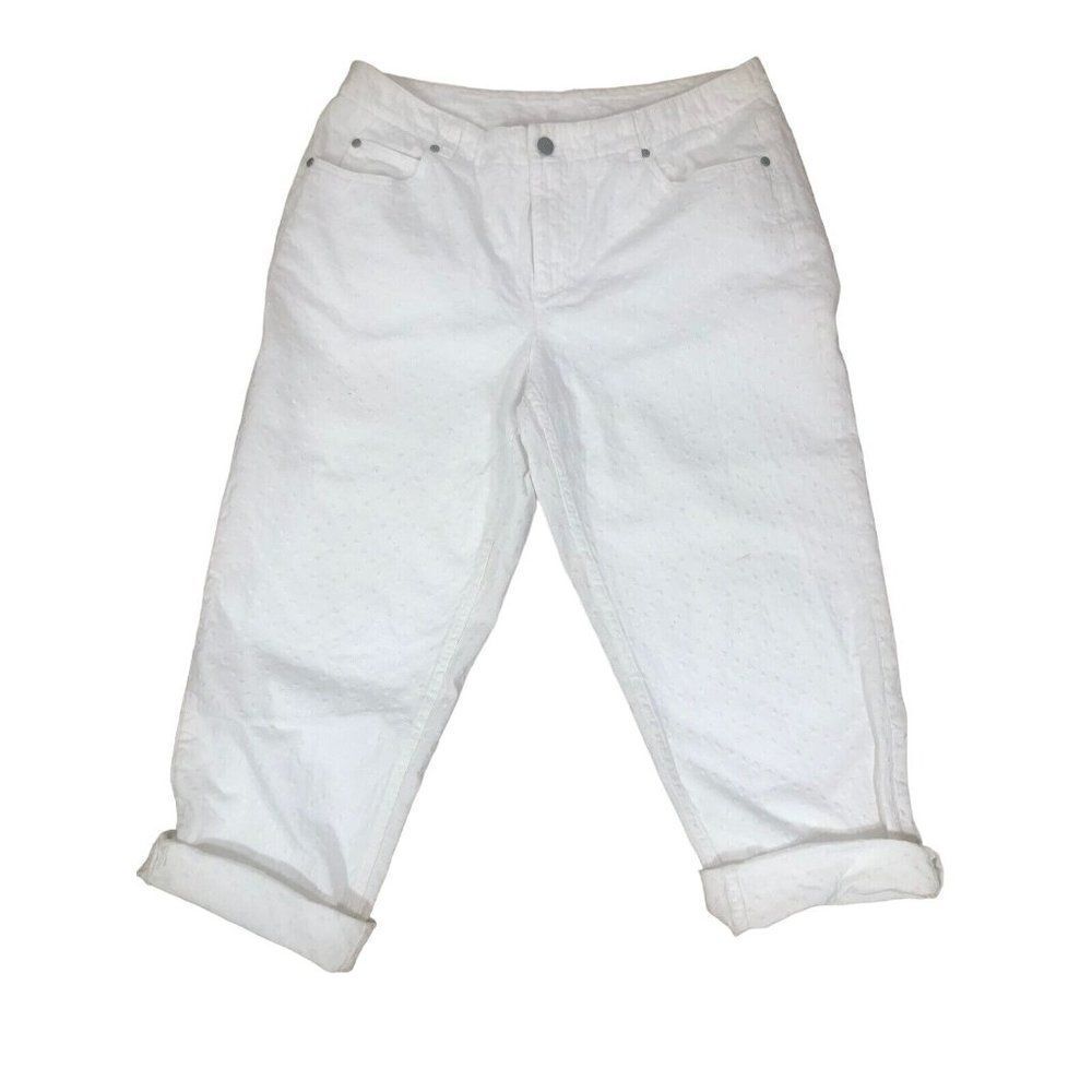 Liz Claiborne White Cropped Straight Leg Pants 14 Summer Cotton Capri